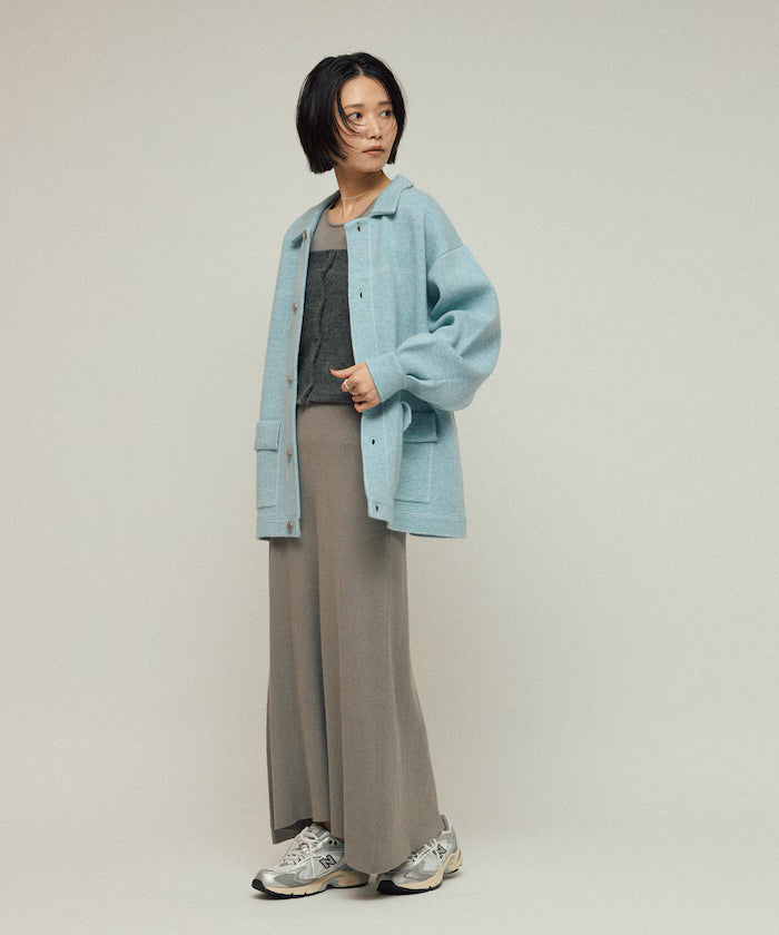 Oversized Wool Blend Knit Coverall / Color Stitch Knit Jacket