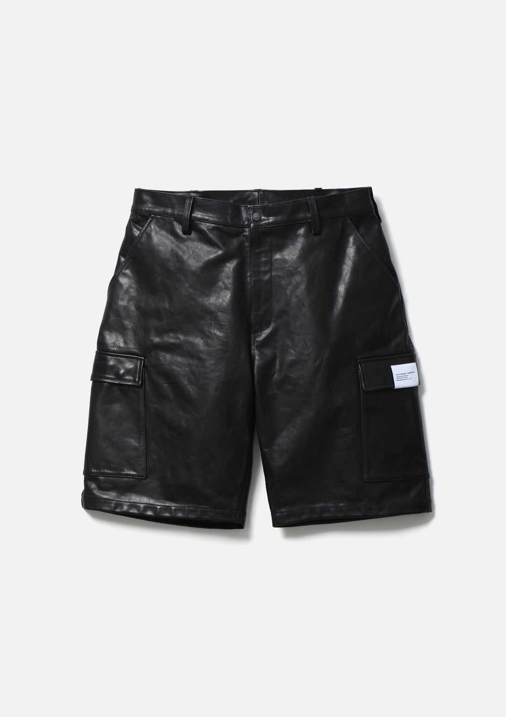 Leather Cargo Short Pants - BLACK