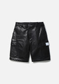 Leather Cargo Short Pants - BLACK