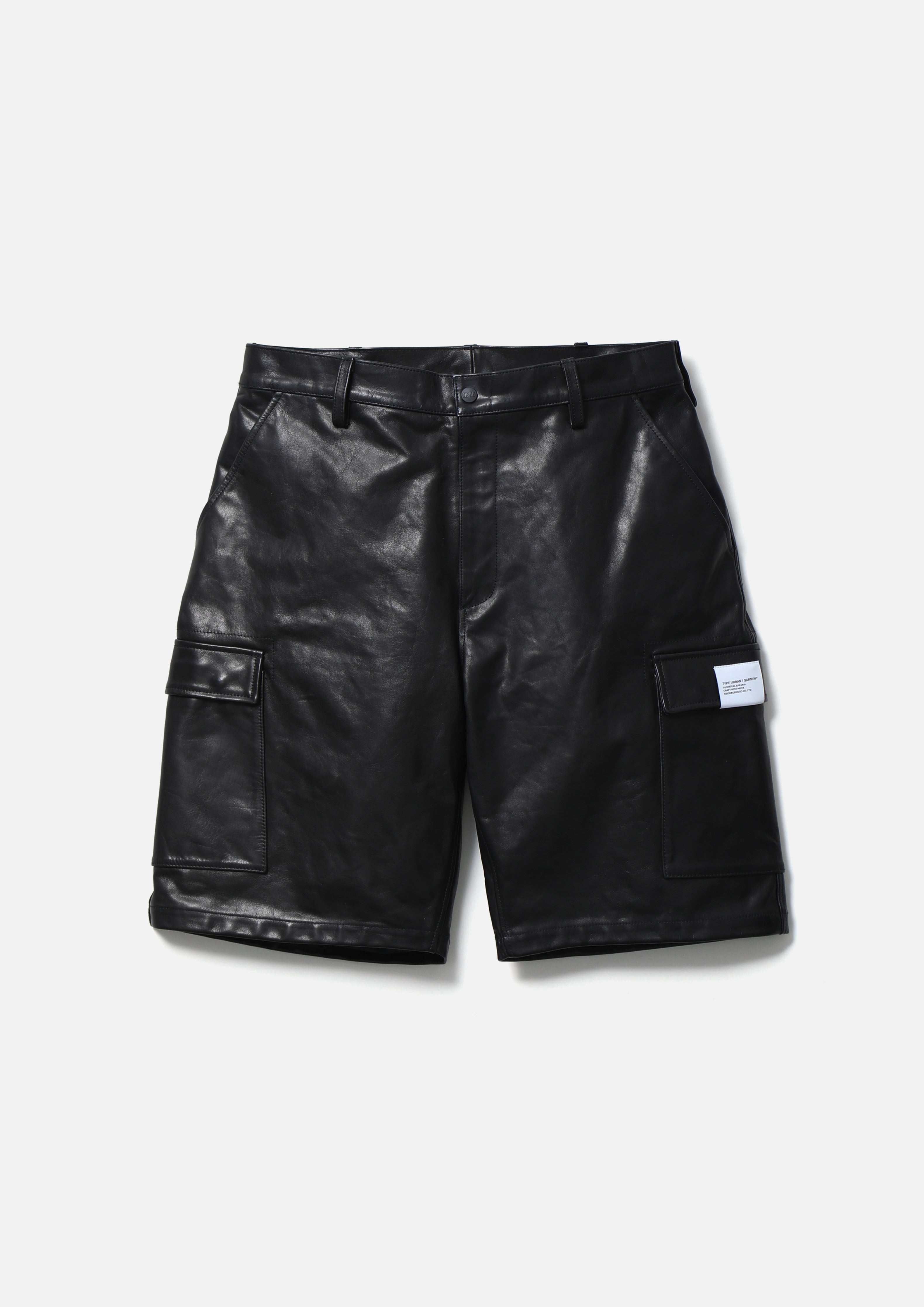 Leather Cargo Short Pants - BLACK