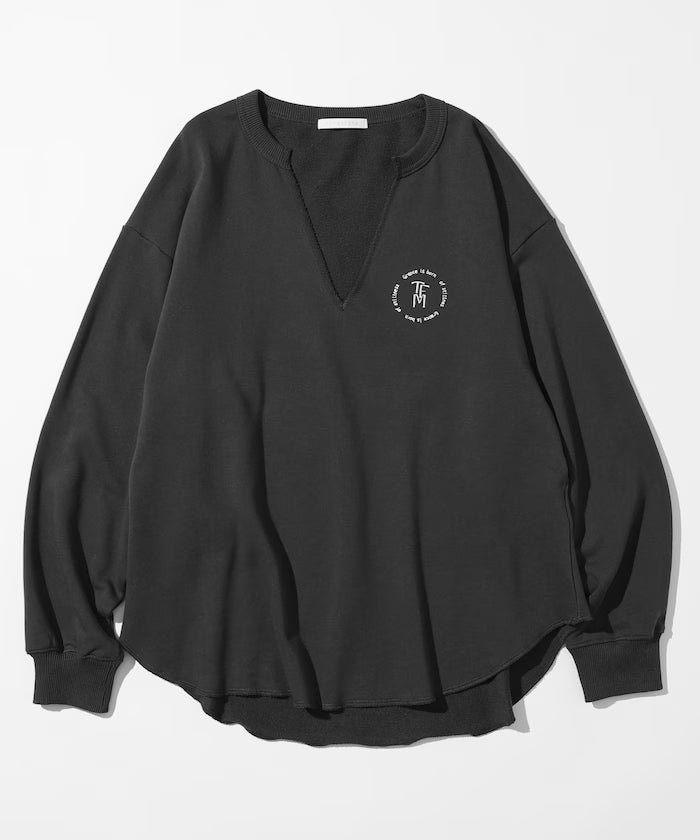 Organic Cotton V-Neck Embroidery Sweatshirt / Relaxed Fit / French Terry Sweatshirt