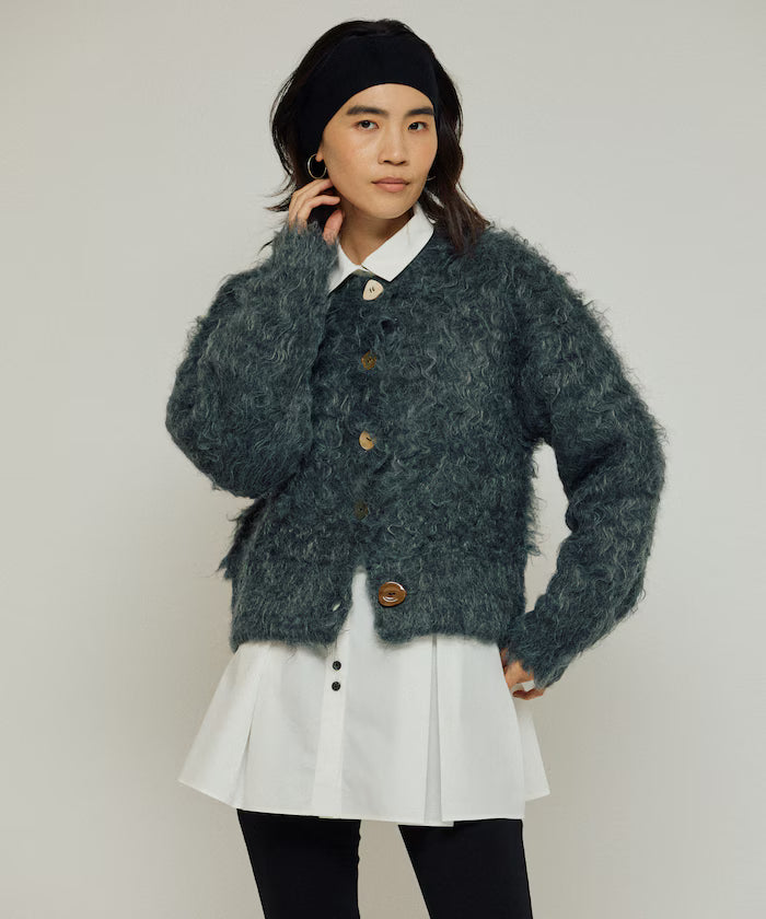 Variation Button Shaggy Knit Cardigan