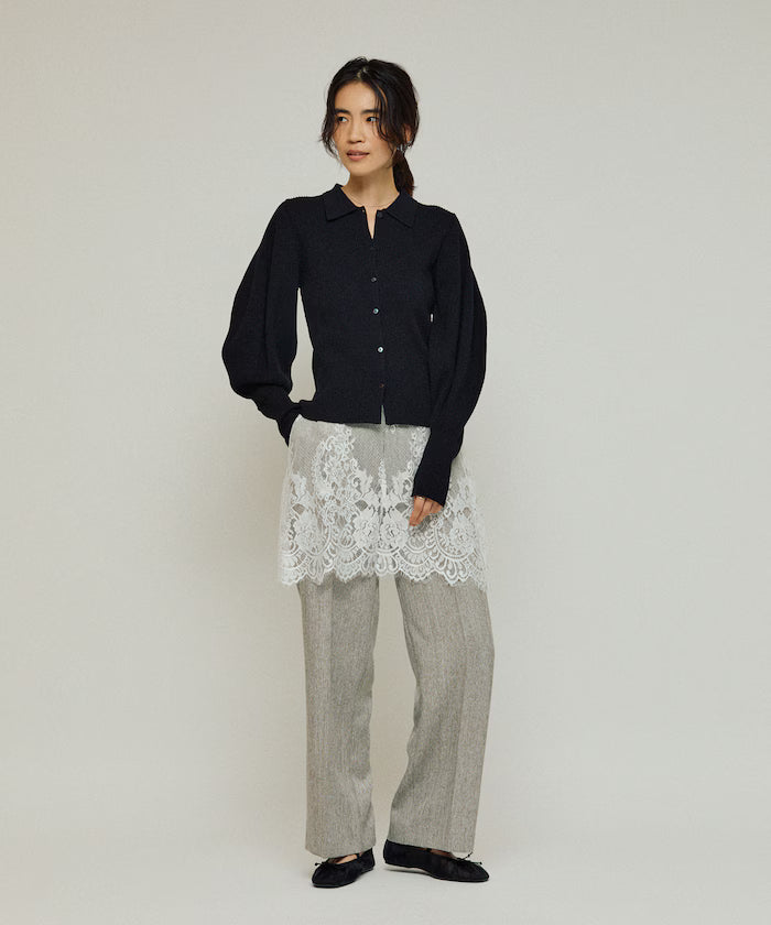 Lace Layered Slacks / Center Press Wide Slacks