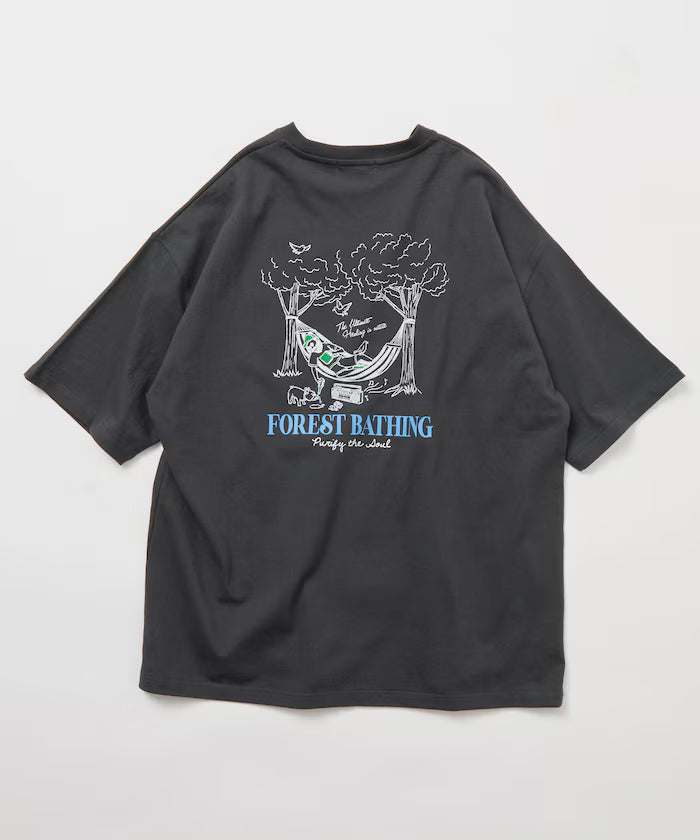 Limited Edition Relaxed Fit Back Print Crew Neck T-Shirt FOREST BATHING MAN TEE - Charcoal Gray