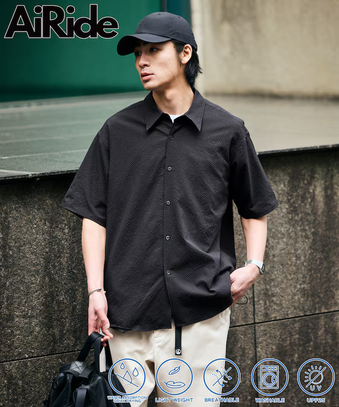 AiRide/AiRide Relax Fit Short Sleeve Seersucker Shirt/Pocketable/Quick Dry/UV Cut [Limited Edition] - Charcoal Gray