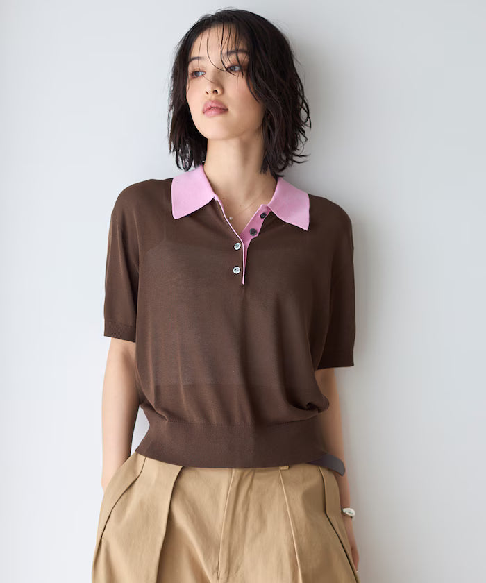 Relaxed Fit Color Design Polo Knit / Bicolor / Multi Stripe