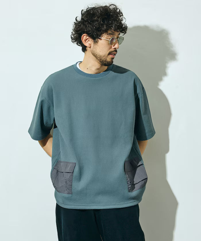 Side Pocket Spindle Tech Thermal Short Sleeve T-Shirt / Big Silhouette - Sax Blue