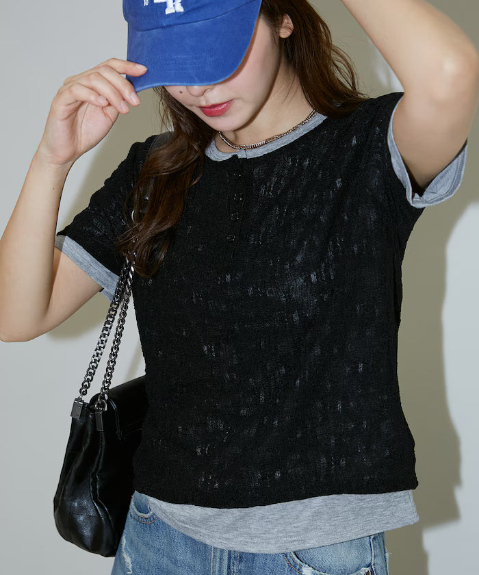 <Set Item> Cut x Jacquard Henry Neck T-Shirt Limited Edition