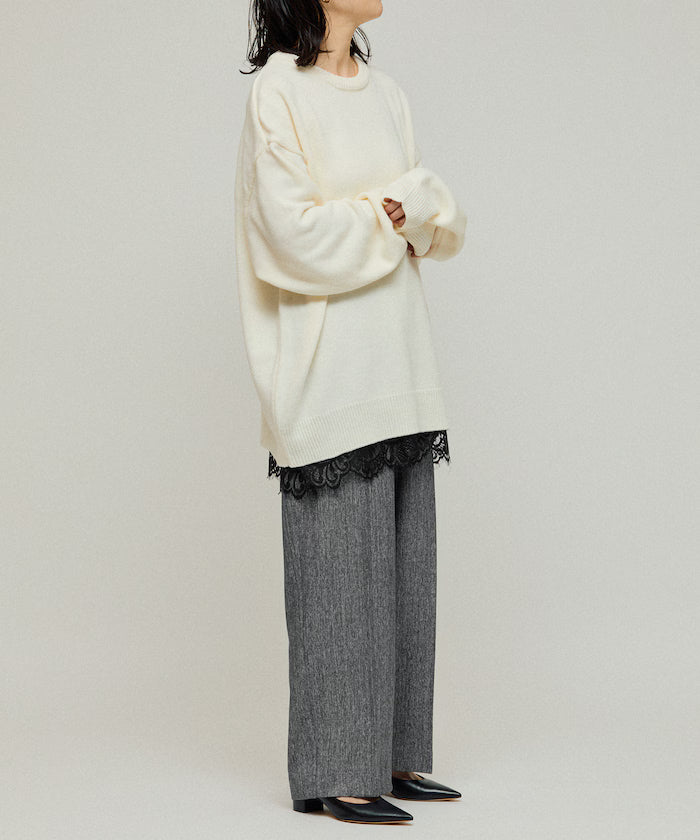 Lace Layered Slacks / Center Press Wide Slacks