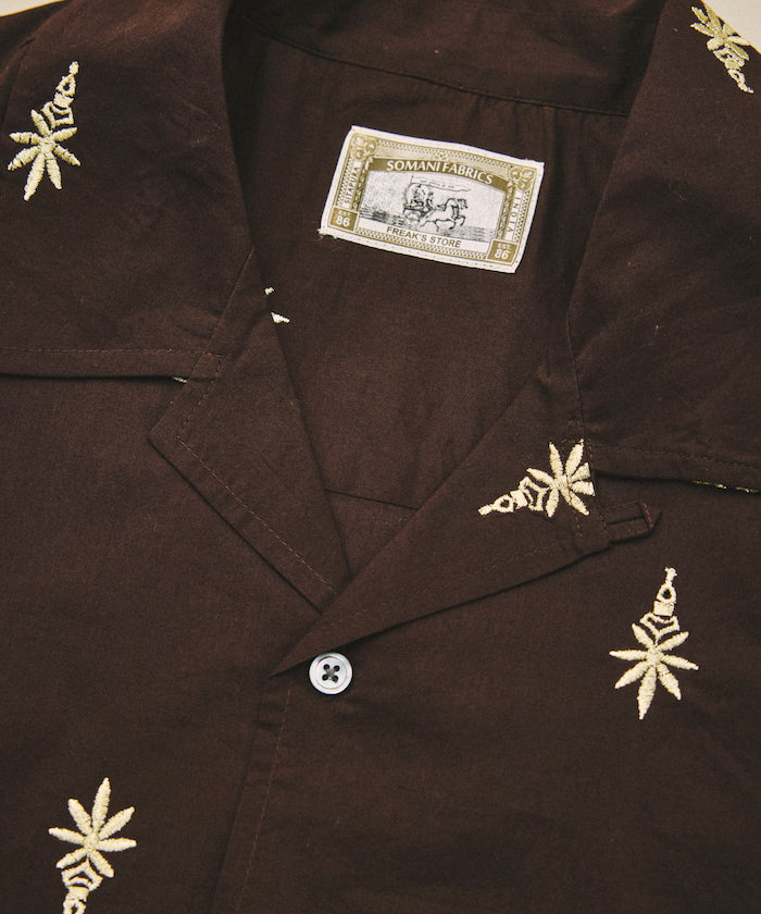 India-made all-over pattern embroidered relax-fit open collar short sleeve shirt