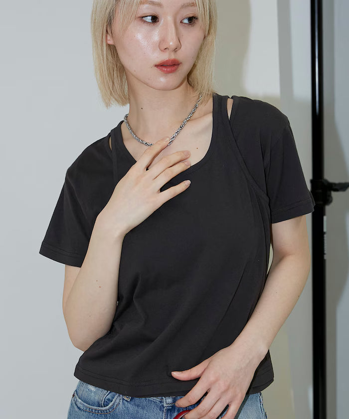 <Set Item> Tank Top Layered T-Shirt Limited Edition - Charcoal Gray