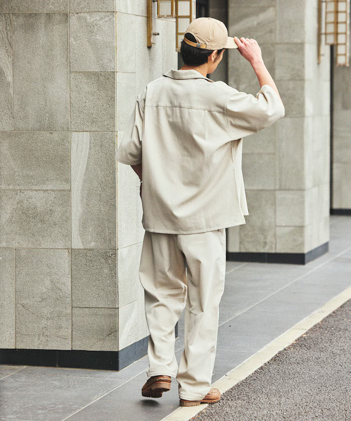 [New Color Addition] Quick-Dry Material Relaxed Fit Open Collar Short Sleeve Shirt Linen-Like
