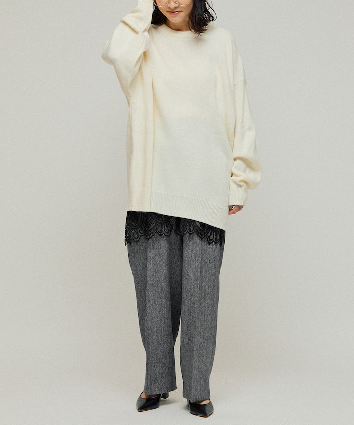 Lace Layered Slacks / Center Press Wide Slacks