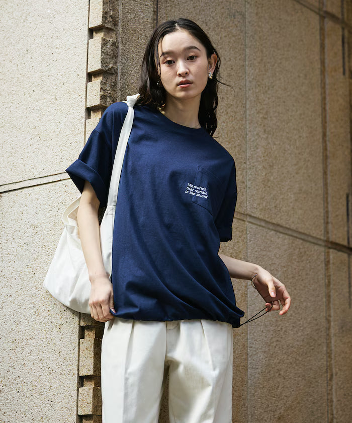 Big silhouette one-point embroidery back print hem code pocket T-shirt [Limited Edition]