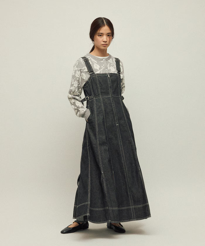 Denim Mermaid Dress / A-Line Slit Denim Overall Dress / Jumper Skirt