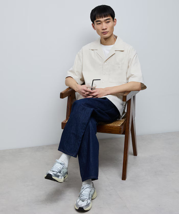 Ramie Blend Oversize Short Sleeve Open Collar Shirt / Easy Care Shirt / Linen Blend Short Sleeve Shirt
