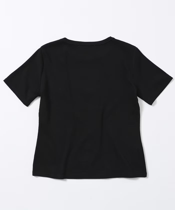 Shell Button Flower Motif Cotton Modal T-Shirt