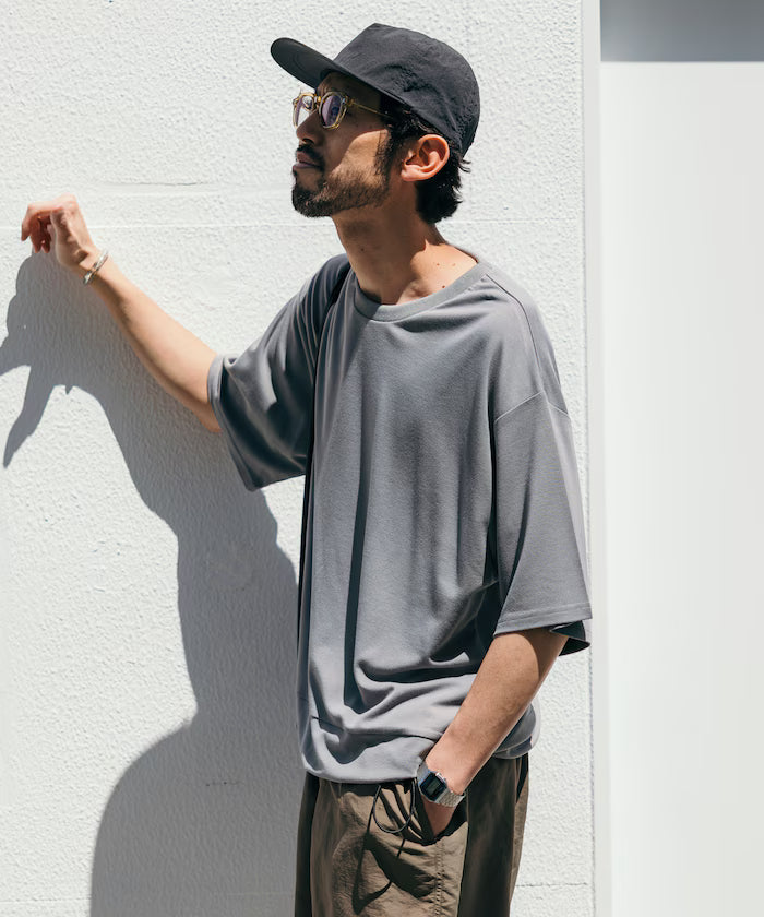 Functional Material Poncho Adjuster T-Shirt / Short Sleeve T-Shirt with Drawcord / Contact Cooling / UV Cut / Quick Dry