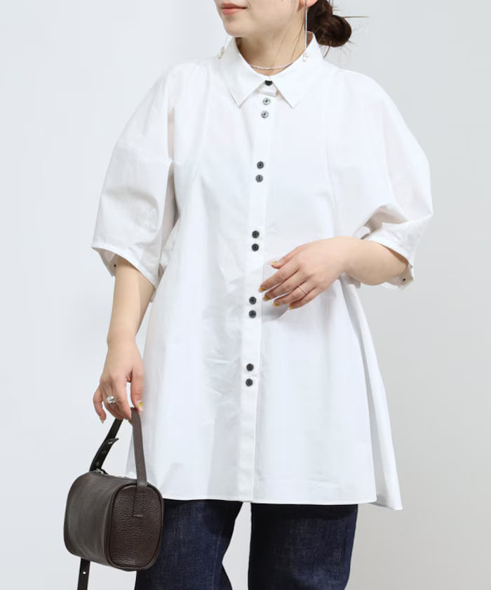Switching Design Balloon Sleeve Shirt / 5-Minute Sleeve Blouse [Limited Edition]