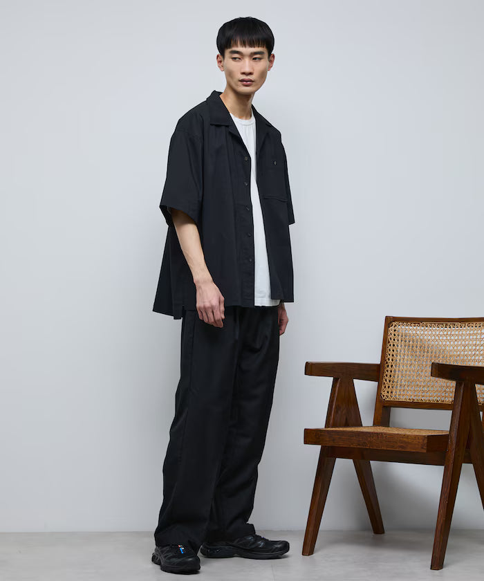 Ramie Blend Oversize Short Sleeve Open Collar Shirt / Easy Care Shirt / Linen Blend Short Sleeve Shirt