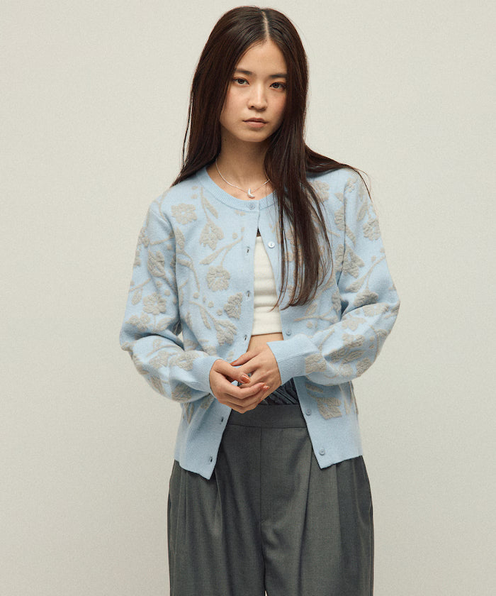 Flower Jacquard Knit Cardigan