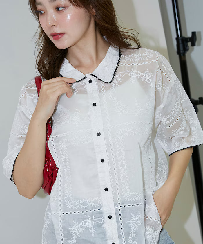 Pico race lace color collar lace shirt limited edition - White