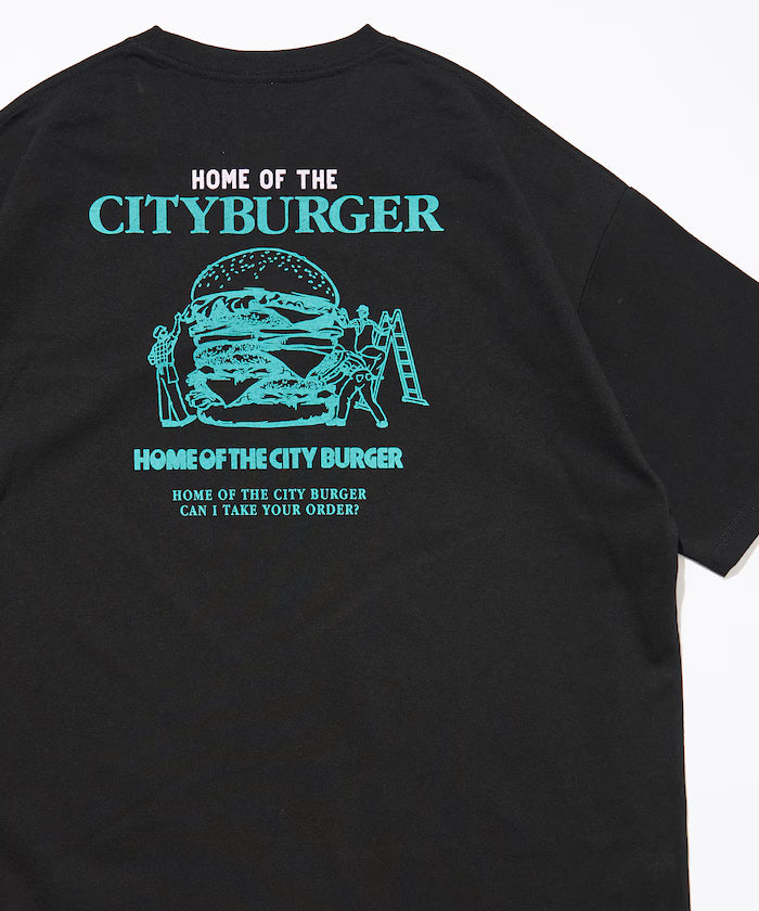 Big Silhouette Back Print Crew Neck T-Shirt / City Burger 【Limited Release】 - Black