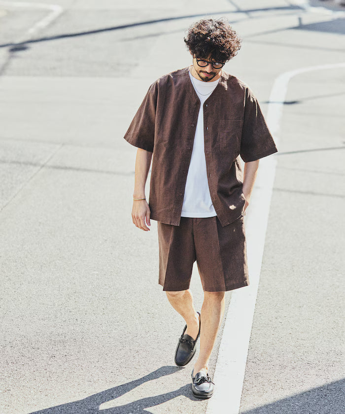 LINEN COTTON V NECK SHIRT