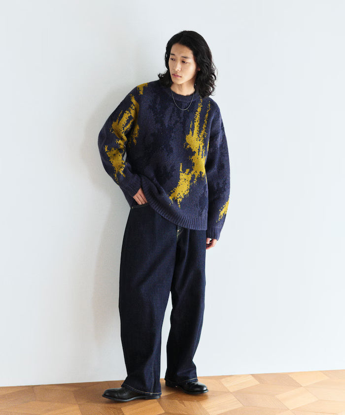 All-over Pattern Double Jacquard Knit Crew Neck Pullover / Relaxed Fit