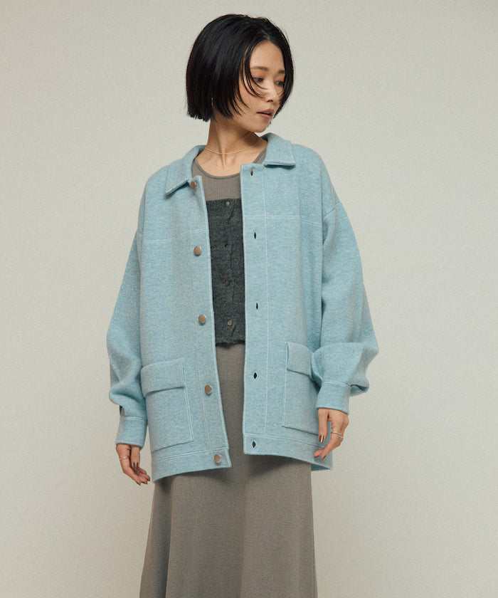 Oversized Wool Blend Knit Coverall / Color Stitch Knit Jacket