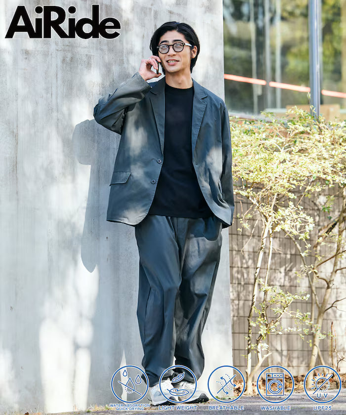 AiRide/Air Ride Relax Fit Packable Travel Set Up/Tailored Jacket/Wide Tapered Pants/Quick Dry/UV Cut 【Limited Edition】 - Charcoal Gray