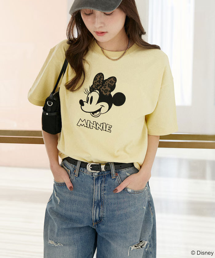 Minnie Mouse/ミニーマウス/ Leopard Print Docking T-Shirt Limited Edition - Yellow