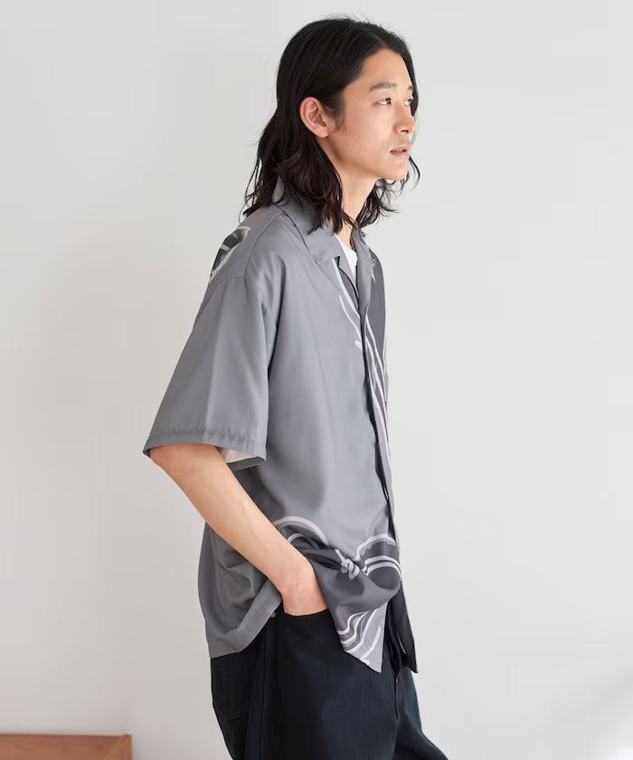 Open Collar Big Pattern Short Sleeve Shirt / Big Silhouette