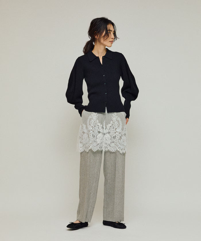 Lace Layered Slacks / Center Press Wide Slacks