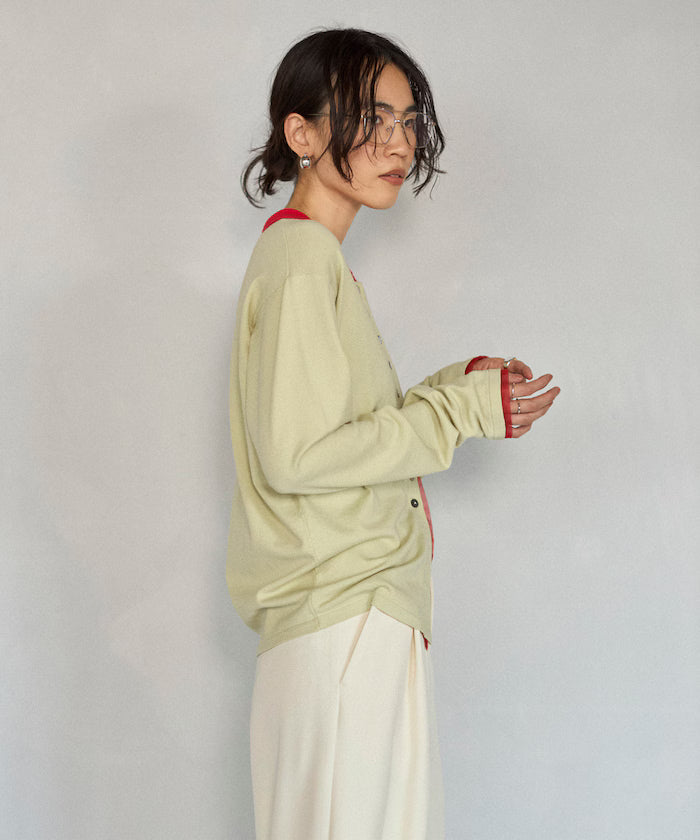 Color Design Fake Layered Long Sleeve Polo Knit Cardigan