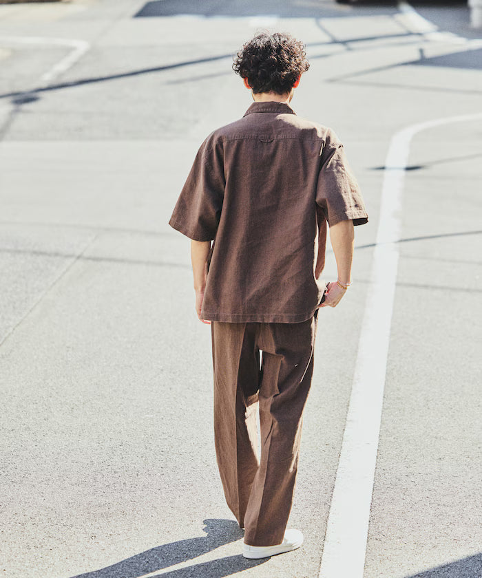 LINEN COTTON OPEN COLLAR SS SHIRT