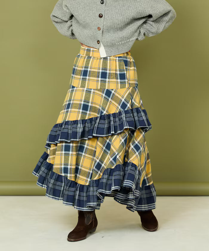 Nell Check Asymmetrical Frill Skirt