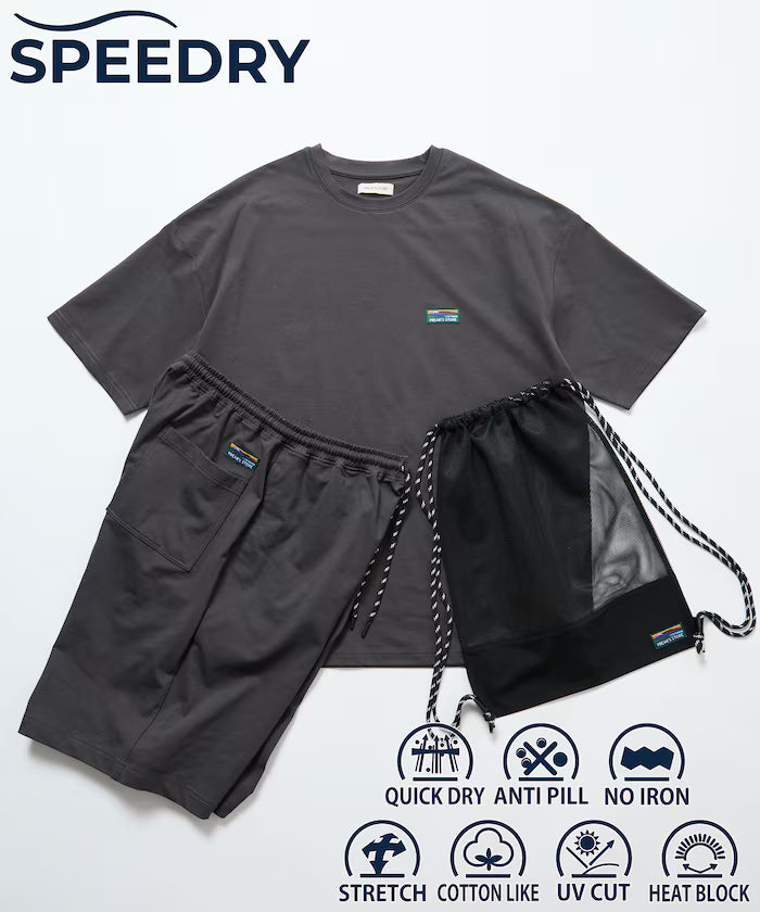 SPEEDRY Set with Bag Stretch Setup/T-Shirt/Shorts/3 in 1 /Rash Guard/Quick Dry/UV Cut/Heat Shield 【Limited Edition】 - Charcoal Gray