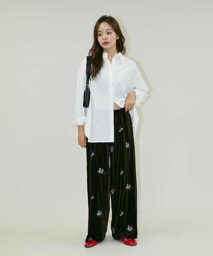 Flower Embroidery Velvet Easy Pants Limited Edition