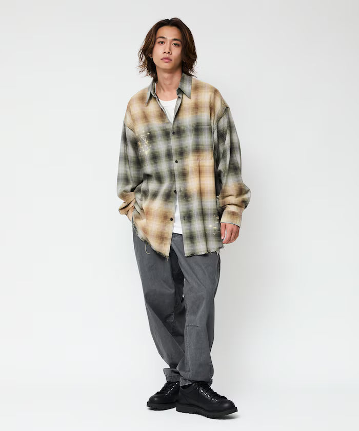 Relax Fit Relaxed Fit Bleached Ombre Check Flannel Shirt [Limited Edition]