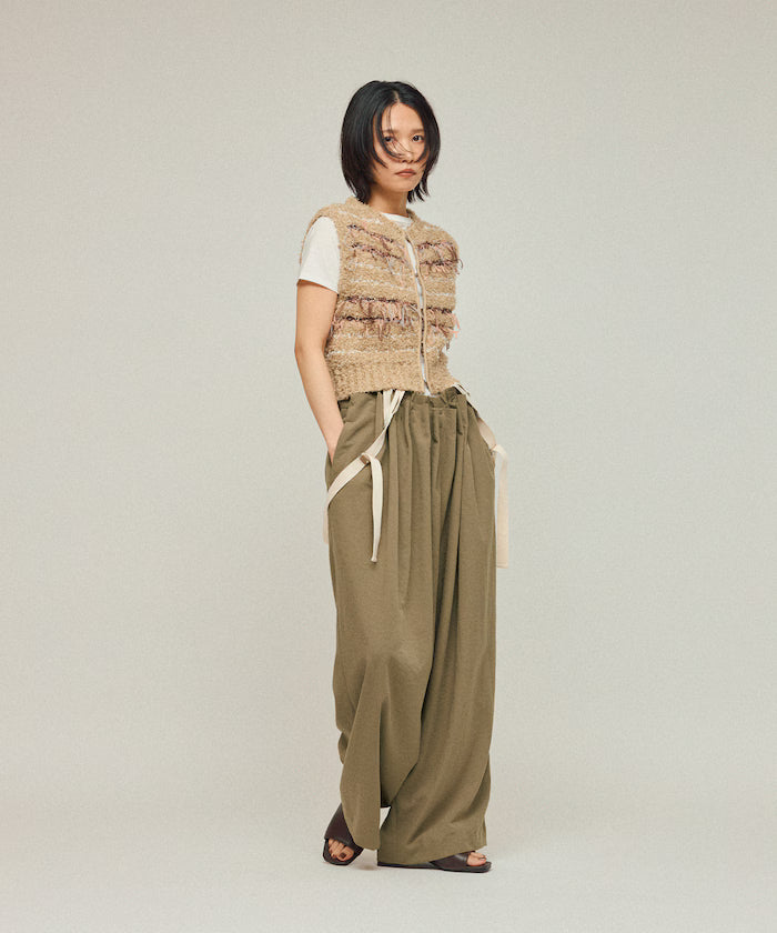 Mixed Material Fringe Knit Vest / Striped Knit Vest 25AW