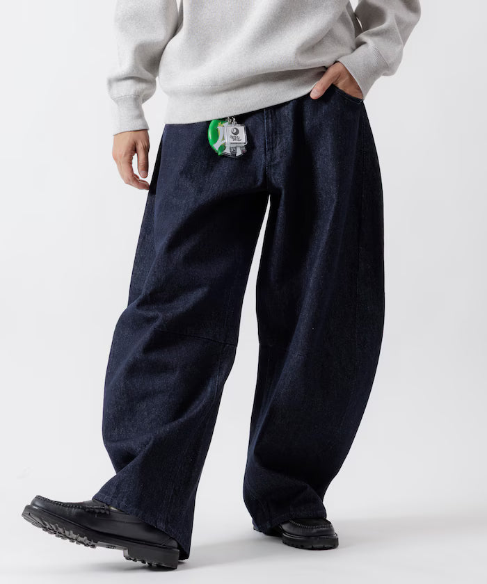 Wide Silhouette Curve Denim Pants One Wash - Navy