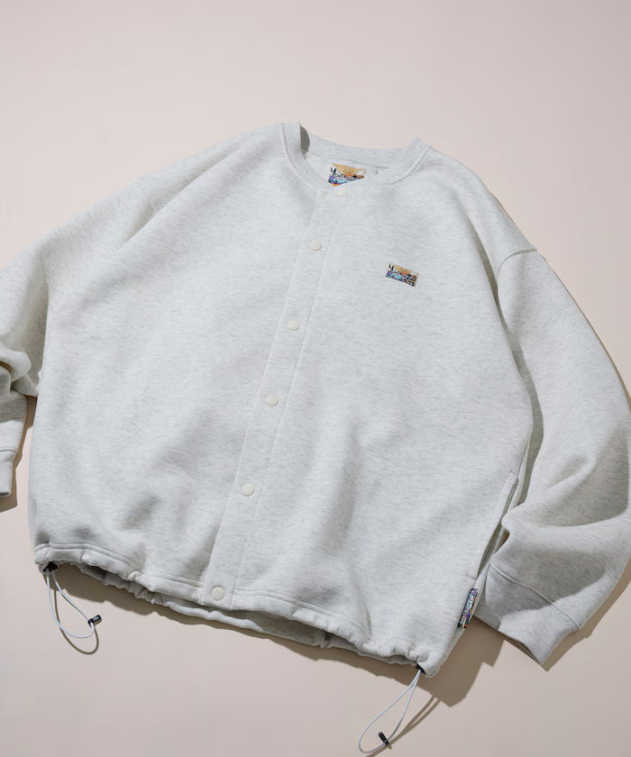 Big Silhouette Cardboard One Point Logo Snap Button Spindle Sweat Cardigan - Light Gray