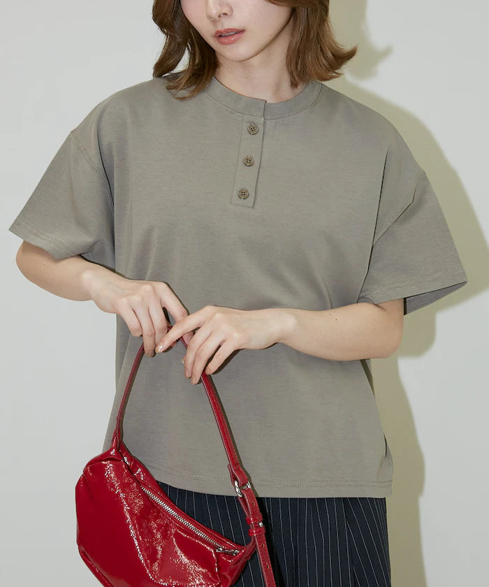 <contact cool> Cool Ponte Henry Neck T-Shirt Limited Release