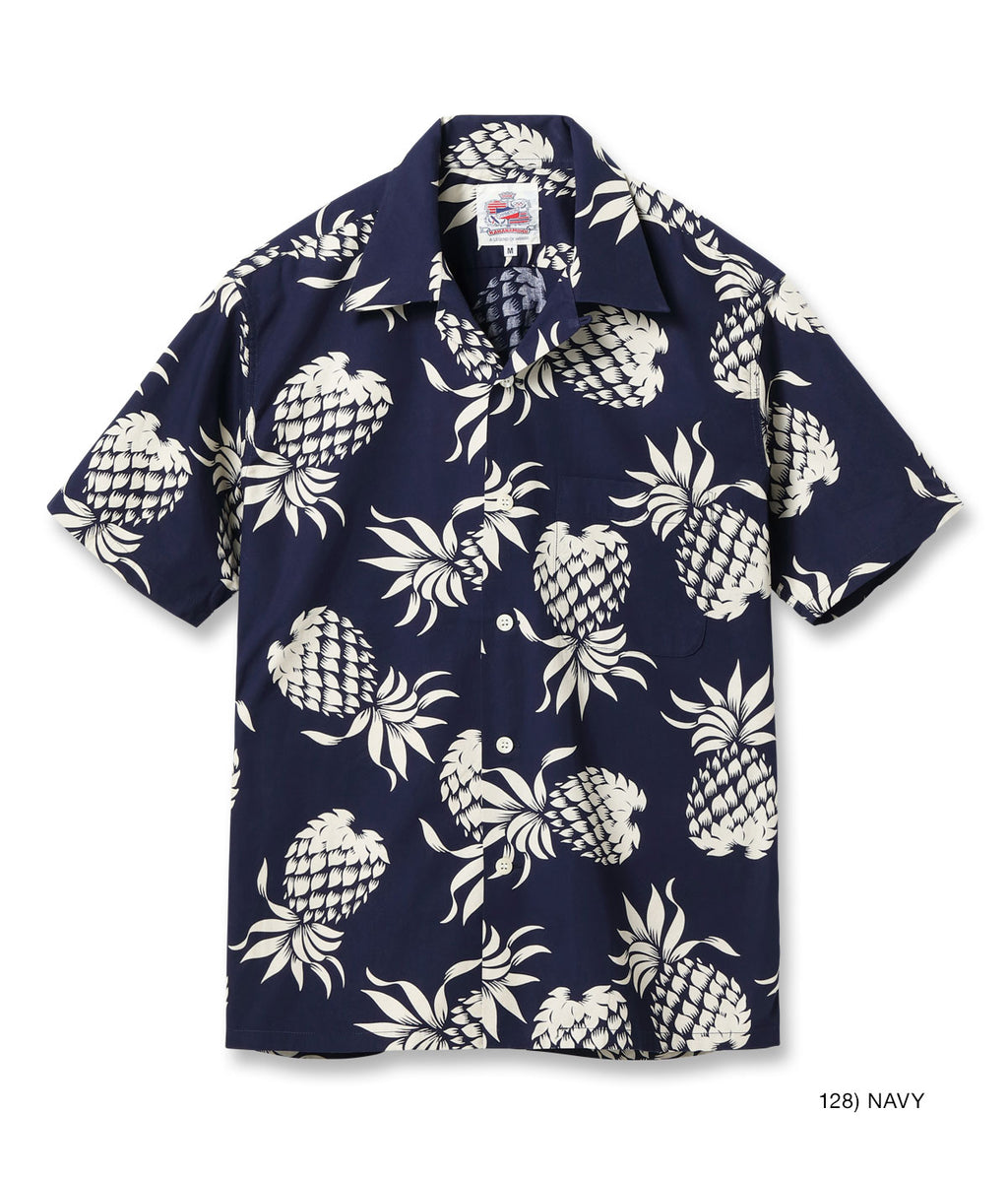 DUKE KAHANAMOKU COTTON HAWAIIAN SHIRT “DUKE'S PINEAPPLE” - NAVY
