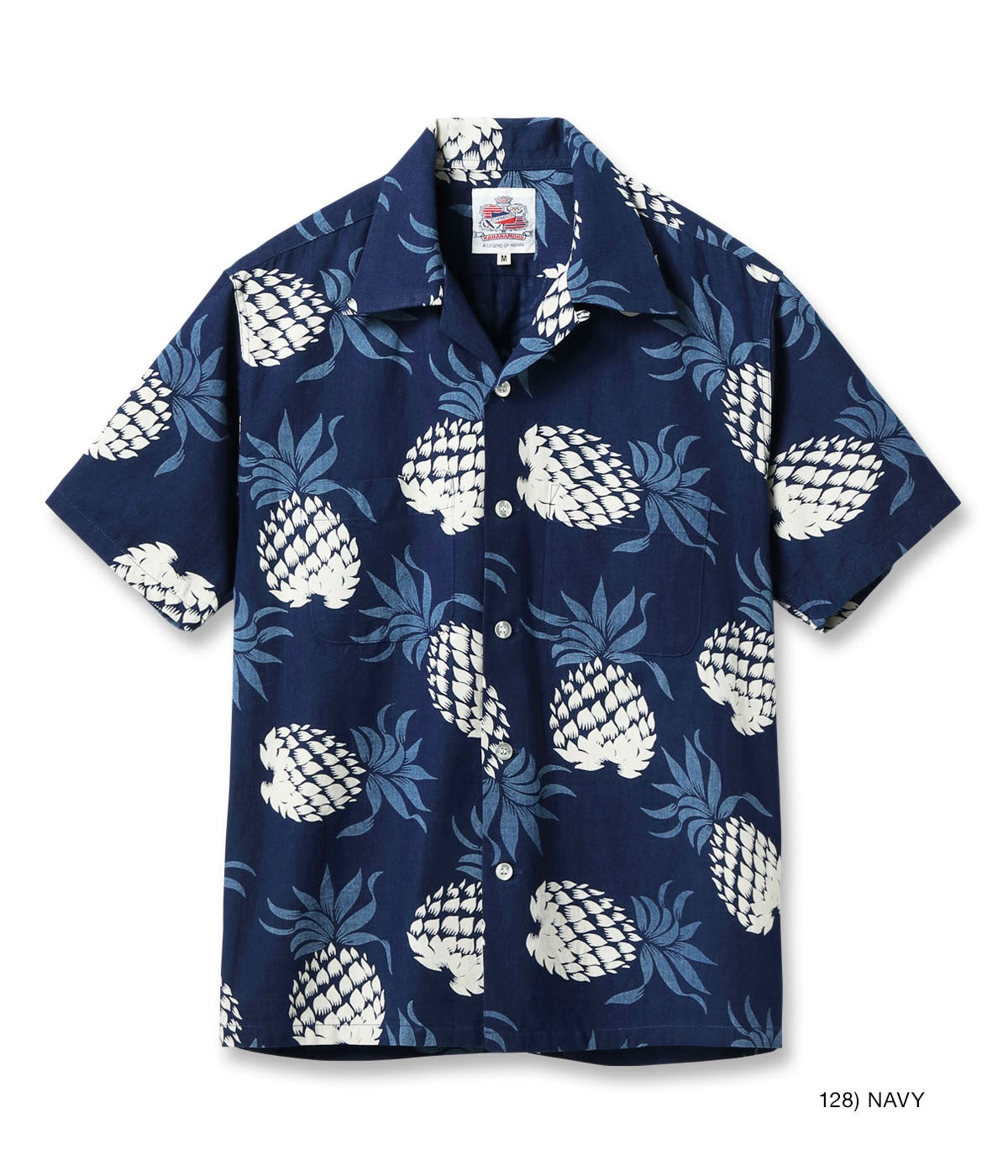 DUKE KAHANAMOKU INDIGO COTTON HAWAIIAN SHIRT “DUKE'S PINEAPPLE” - NAVY