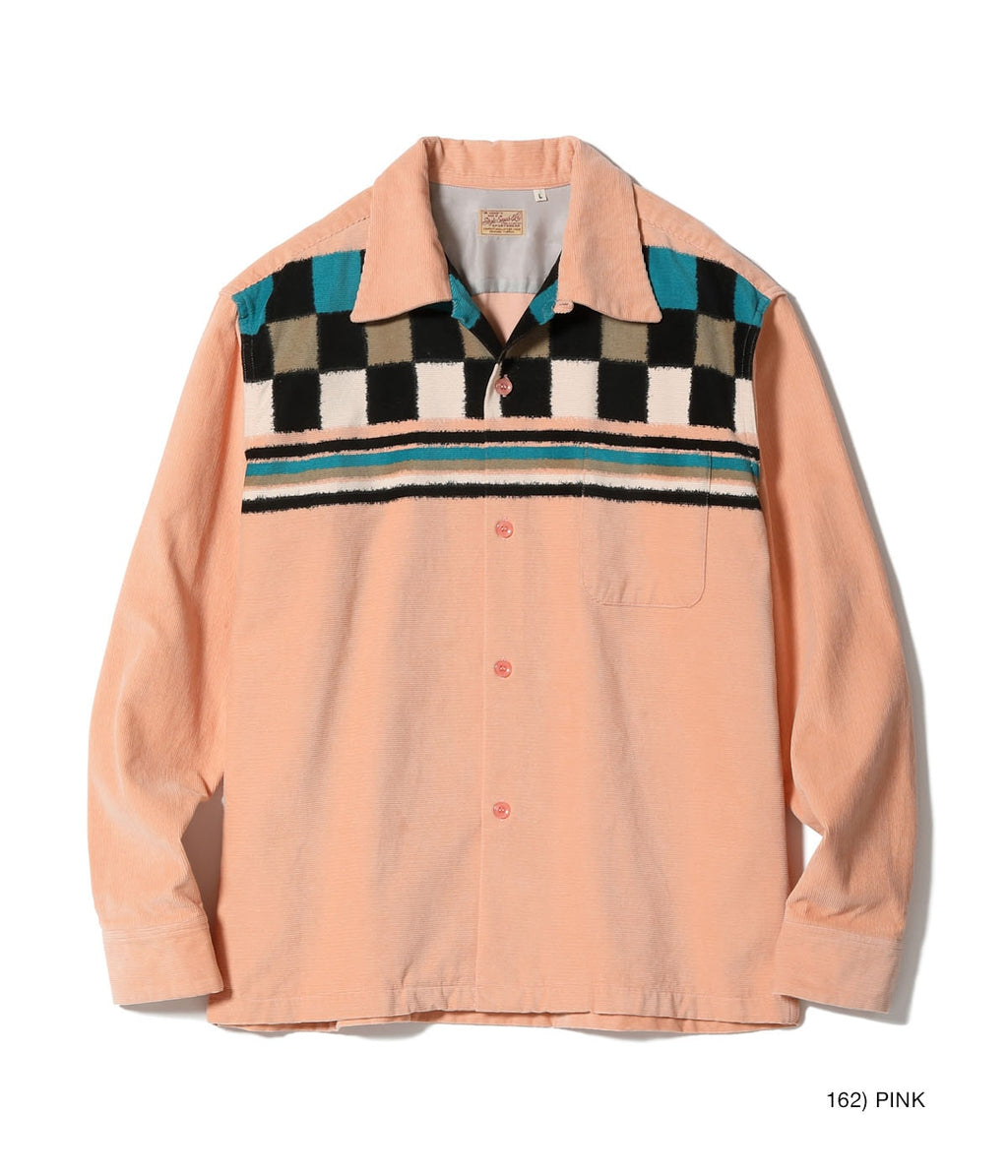 Mid 1950s - Late 1950s Style Corduroy Sports Shirt “SQUARE & STRIPE” - PINK