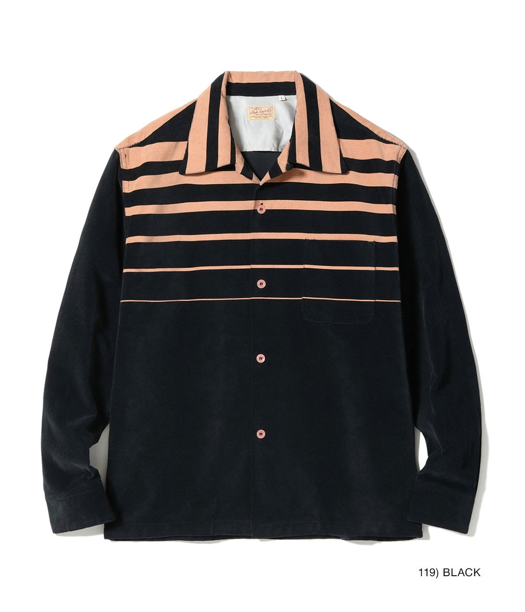 Mid 1950s Style Corduroy Sports Shirt “STRIPE” - BLACK