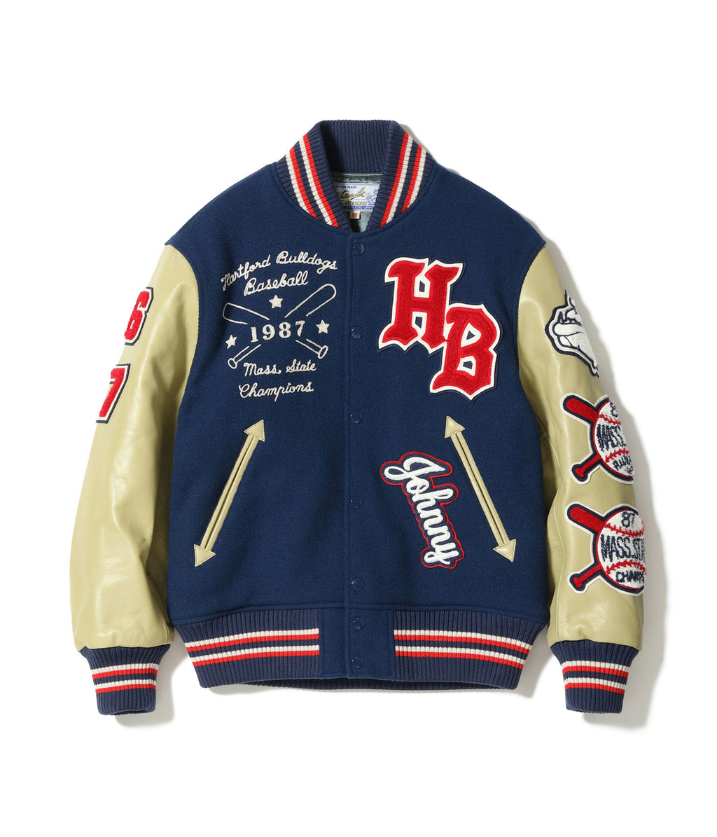 30oz. WOOL MELTON AWARD JACKET “BULLDOGS” (NAVY) - NAVY × CREAM