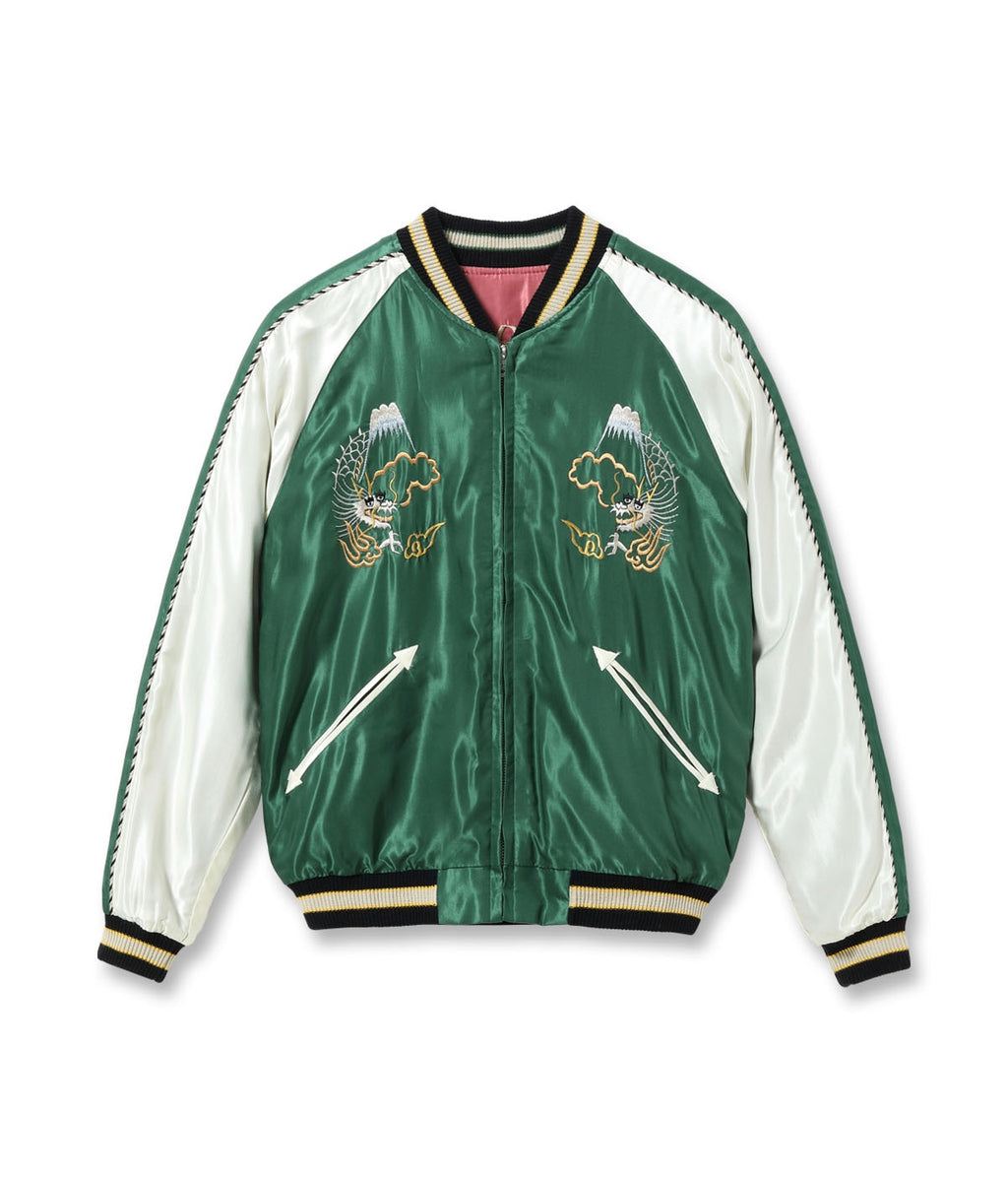 Mid 1950s Style Acetate Souvenir Jacket “EAGLE & TIGER” × “ROARING TIGER” - GREEN